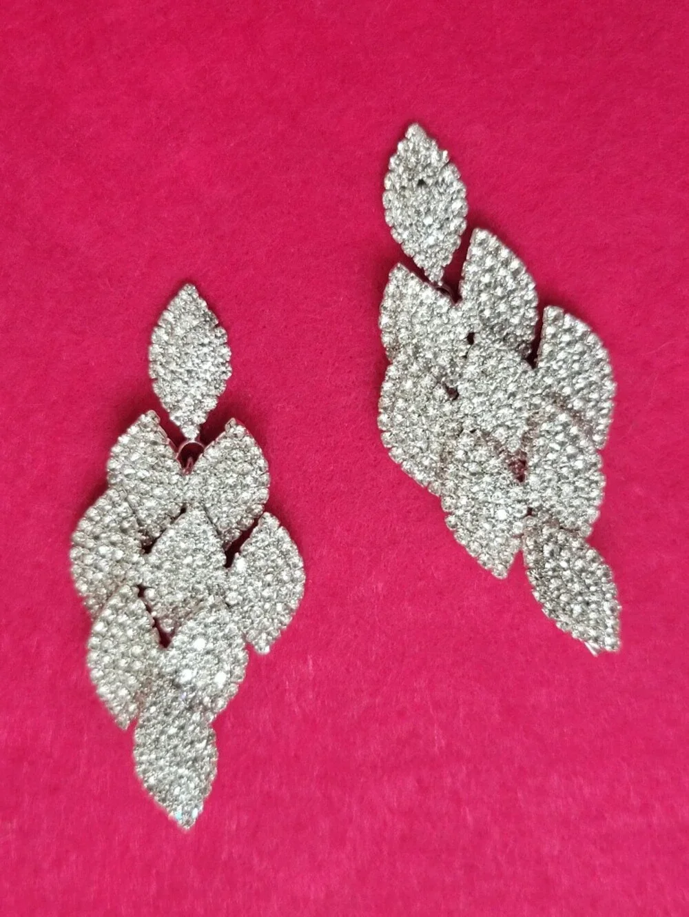 Art Deco Style Earrings // Silver Tone & Rhinestone